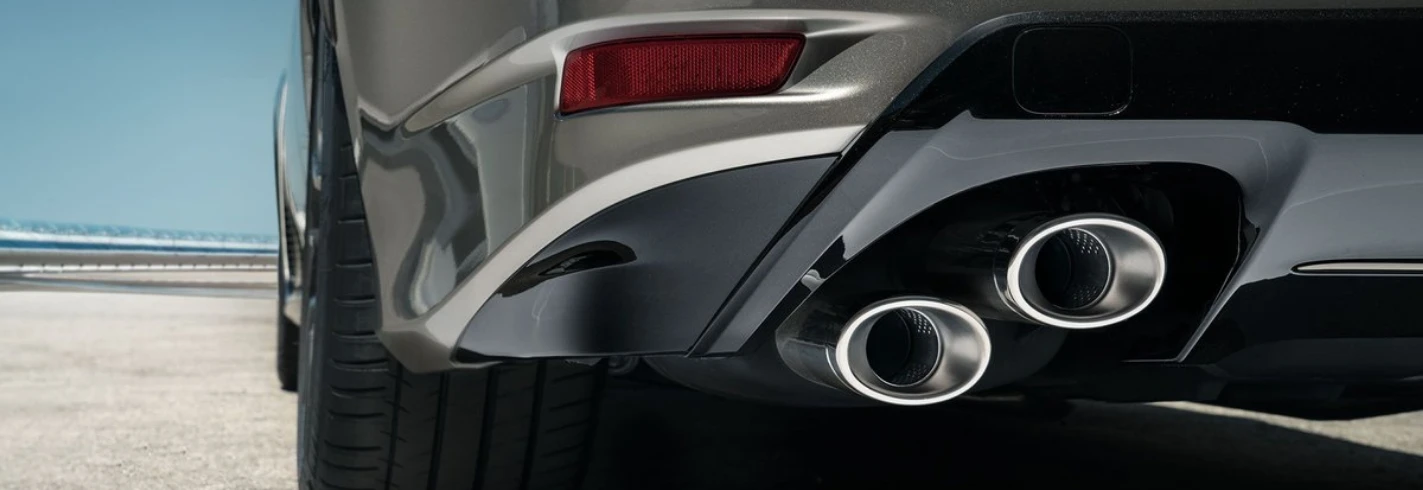 Rear detail of the Lexus GS F and its stacked exhaust tips