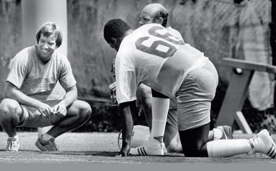 Primarily a track and field athlete, Booker Reese (66) didn’t play football until his senior year of high school. Upon arriving in the NFL, he had trouble grasping even the basics—such as the transition to a three-point stance.