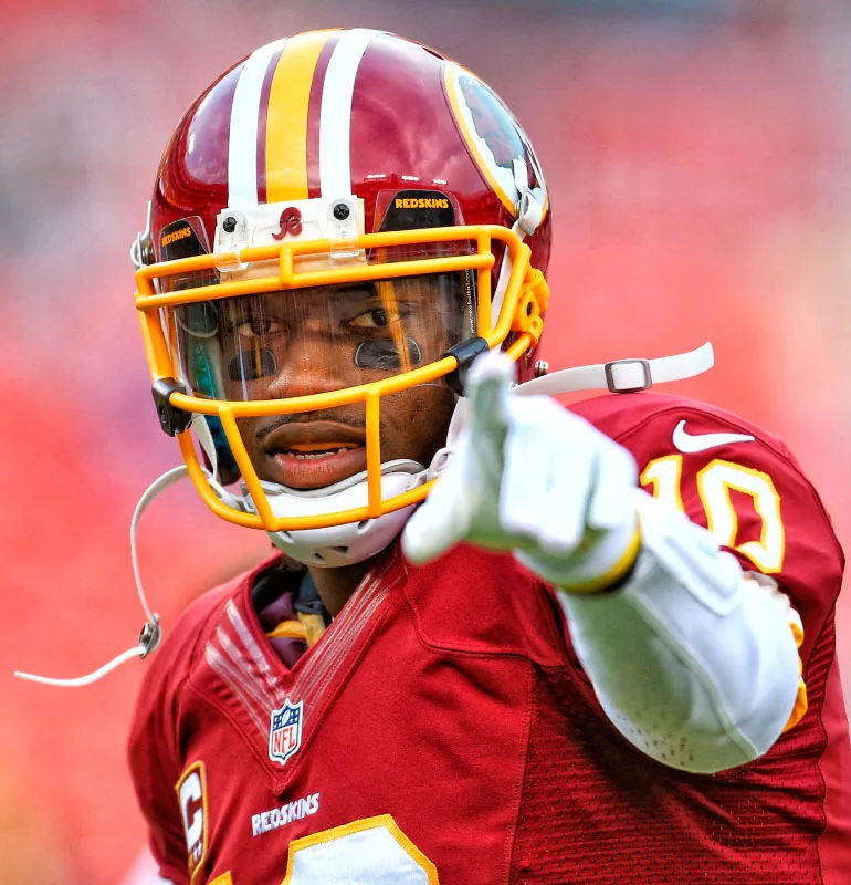 ROBERT GRIFFIN III As a 22-year-old rookie, RG3 opened his career with a scorching eight completions on his first eight pass attempts and would go on to electrify Washington fans, but by year’s end a knee injury clouded his future.