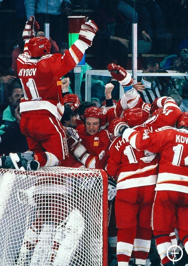 Playing as the Unified Team, Russia won gold by beating the U.S. 5–2 in the semifinals and then defeating Canada 3–1 in the gold medal game (above).