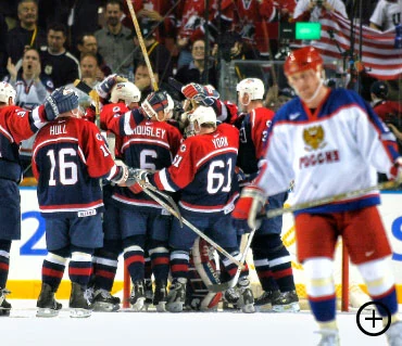 After losing to the U.S. 3–2 in the semifinals (above), Russia won the bronze with a 7–2 victory over Belarus, once a Soviet Republic