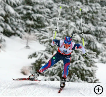 She’ll be competing for two. Lanny Barnes, here pouring it on in a World Cup event in Austria in December, earned her spot on the U.S. biathlon squad when her twin sister, Tracy, who’d finished just ahead of her in the qualifer, gave up her spot.