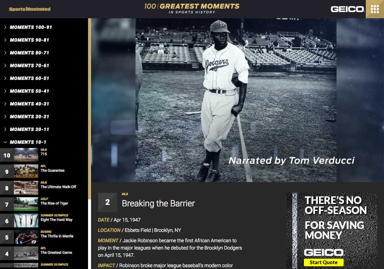 100 Greatest Moments project image
